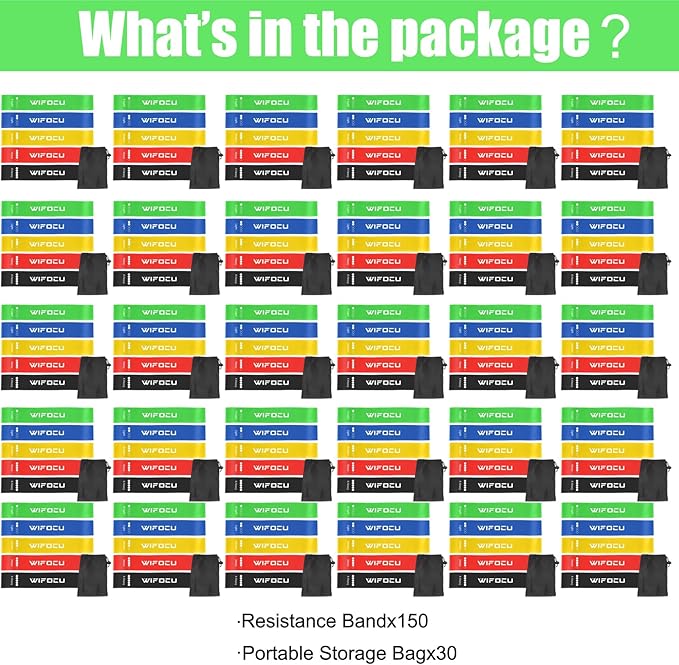 150 Pcs Bulk Fitness Resistance Bands Set for Gym Members Sports Class Students Gift, 5 Pieces Each with Storage & Carry Bag, Professional Grade Elastic Bands for Home Outdoor Workout Yoga Pilates