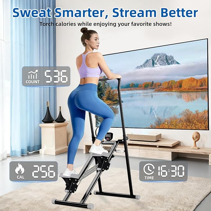 Stair Stepper with Adjustable Resistance,Upgraded Vertical Climber Machine for Home Cardio Workout,Compact Folding Stair Climber with Adjustable Handlebar & Pedals for Full Body Fitness