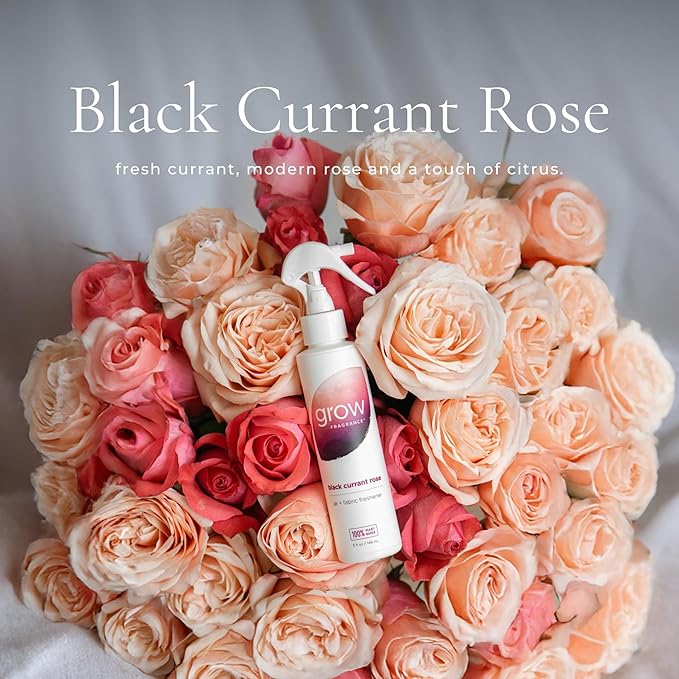 Grow Fragrance Scented Fabric and Room Air Freshener Spray - Certified Non-Toxic, 100% Plant-Based Essential Oils - 5 oz (Lavender Blossom + Black Currant Rose 2-Count)