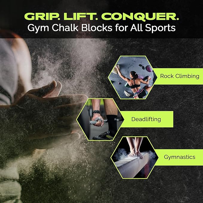 Premium Gym Chalk, Pure Magnesium Carbonate Chalk for Excellent Grip, Weightlifting, Gymnastics, Rock Climbing - Block Chalk 1 LB