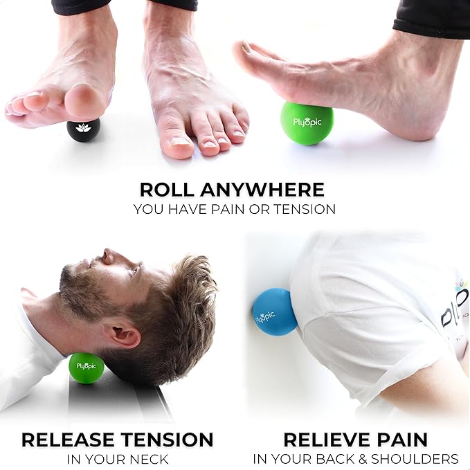 Plyopic. Massage Balls Set of 3 – for Deep Tissue Muscle Recovery, Myofascial Release, Mobility & Trigger Point Therapy - Eliminate Muscle Pain & Tension in Your Back Neck Arms Legs Hands & Feet