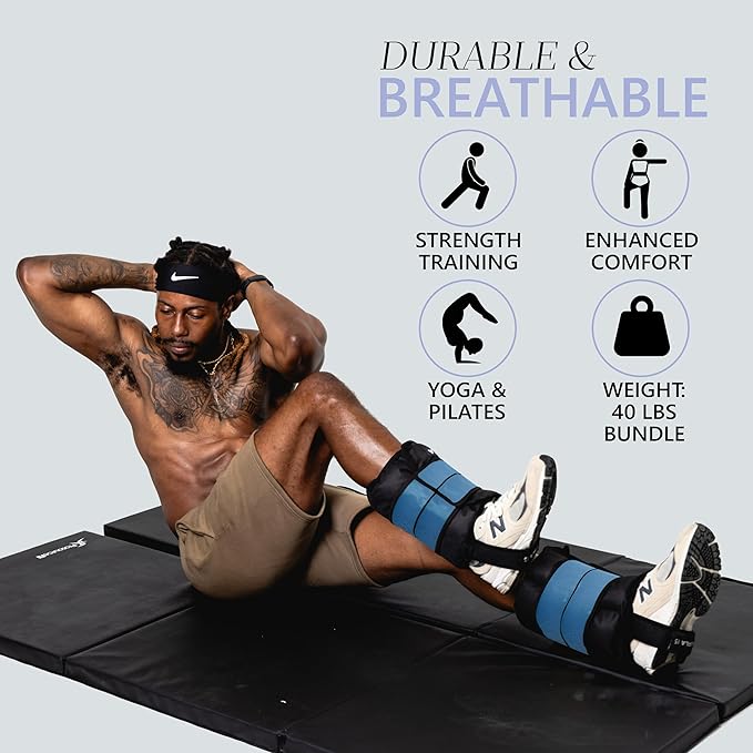 Ankle Weights 4β40 lbs with Dual Strap System (Heel & Wrap) β Single, Pair & Bundle Options with Resistance Bands & Handles β Strength Training, Pilates, Yoga, Glutes, Arms & Rehab
