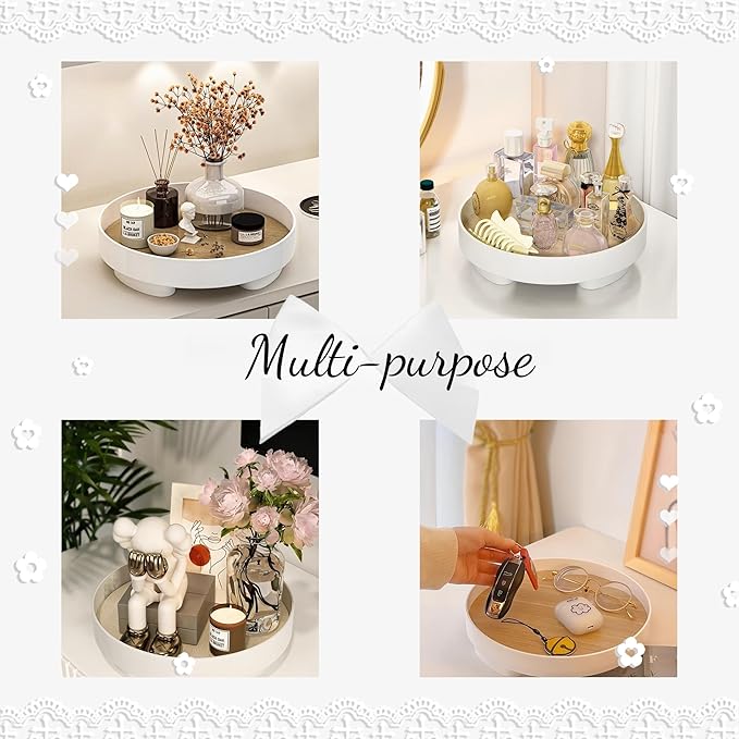 Round Decorative Tray for Coffee Table, Entryway Table, Bathroom Decor, Desk Organizer for Perfume, Candles, Keys, Jewelry Home Decor Trays (Round)
