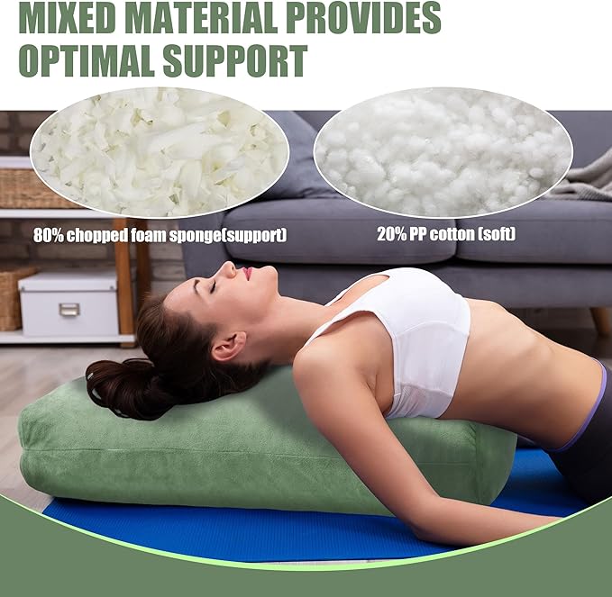 HOMBYS Shredded Foam Yoga Bolster Pillow for Restorative Yoga & Meditation, Versatile Rectangular Yoga Support Pillow Premium Meditation Cushion with Washable Velvet Cover& Carry Handle