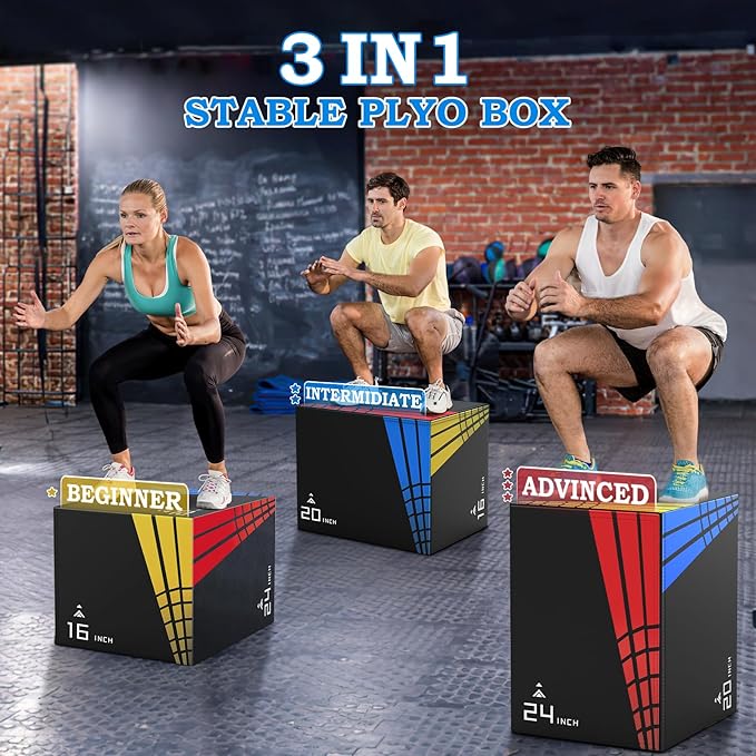 XDDIAS 3-in-1 Heavier Foam Plyometric Box Jumps for Home Gym,Firm Soft Foam Plyo Box,30βx24βx20β-24βx20βx16β-20"x16"x14" Plyometric Box,440lb Weight Capacity Jump Box Gym Fitness Workout Training