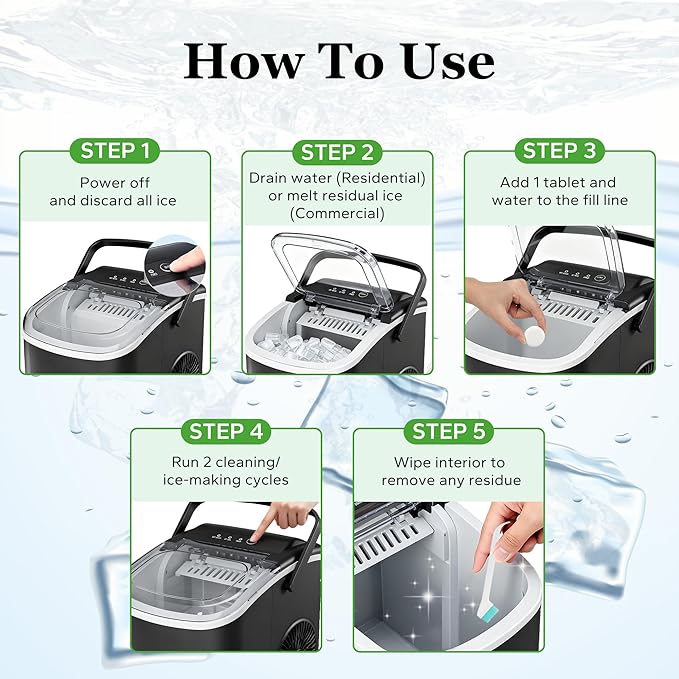 Ice Machine Cleaner Descaler Tablets (32pack) with 2 cleaning brushes,ice maker cleaner Ideal for Frigidaire,Opal,GE Profile, Kitchenaid countertop units.Removes Lime Scale,Calcium.