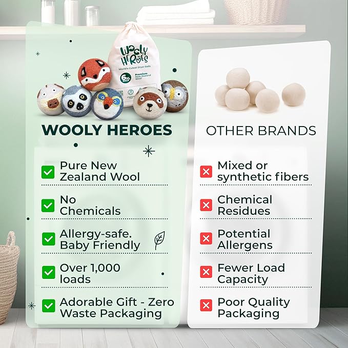 No More Dryer Sheets! Reusable Wool Dryer Balls XL 6-Pack - Reduces Static, Cuts Dry Time, & Softens Naturally