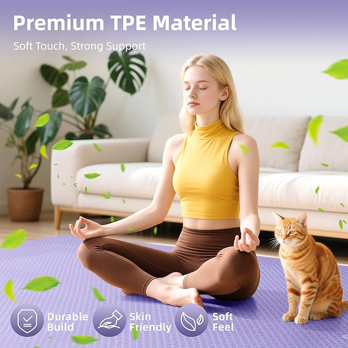 Extra Large Yoga Mat - 72"x35", 72"x48", 78"x57" - Wide TPE Exercise Mat for Home, Stretching, Couples & Family Workouts - 6-12mm Thick, Non-Slip & Waterproof - with Carry Bag and Straps