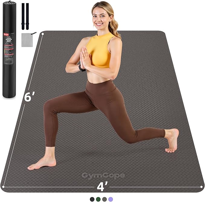 Extra Large Yoga Mat - 72"x35", 72"x48", 78"x57" - Wide TPE Exercise Mat for Home, Stretching, Couples & Family Workouts - 6-12mm Thick, Non-Slip & Waterproof - with Carry Bag and Straps