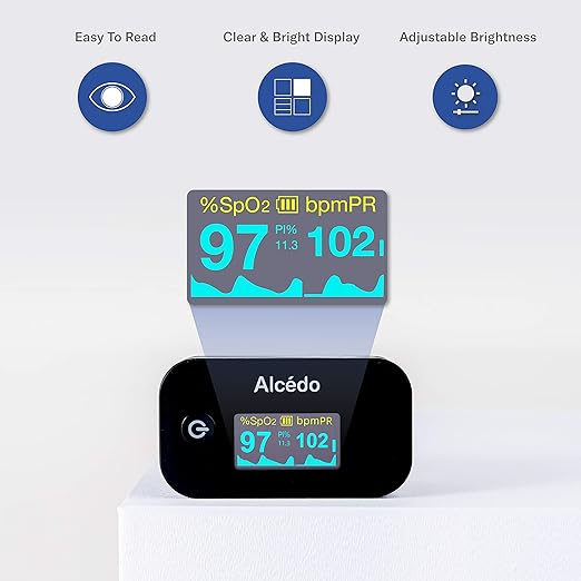 Alcedo Pulse Oximeter Fingertip | Blood Oxygen Saturation Level (SpO2) and Heart Rate Monitor | Dual Color OLED Display | Portable Carry Case, Lanyard, Batteries