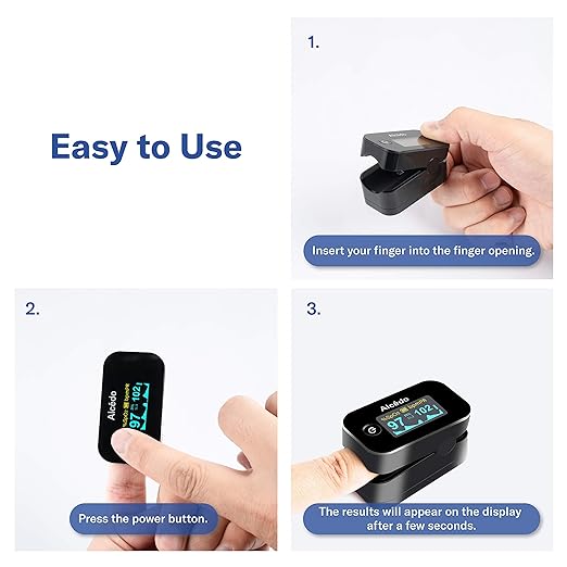 Alcedo Pulse Oximeter Fingertip | Blood Oxygen Saturation Level (SpO2) and Heart Rate Monitor | Dual Color OLED Display | Portable Carry Case, Lanyard, Batteries