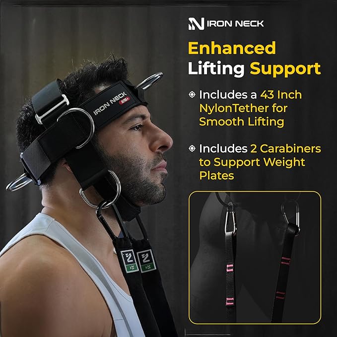 Iron Neck , Versatile Neck Exerciser, Strengthener and Trainer with Adjustable Head and Chin Strap, Portable Head Harness for Weight Lifting, Home and Gym Use