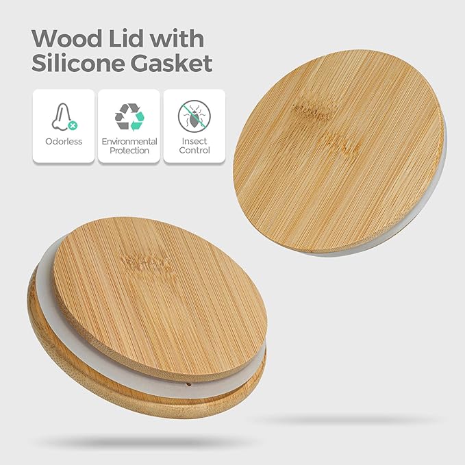 ComSaf Airtight Glass Storage Canister with Wood Lid(1.5 Qt), Set of 3 Glass Jars with Lids, Clear Food Storage Container Jar with Sealing Lids for Dry Food Cereal Oat Sugar Tea Coffee Beans, Round