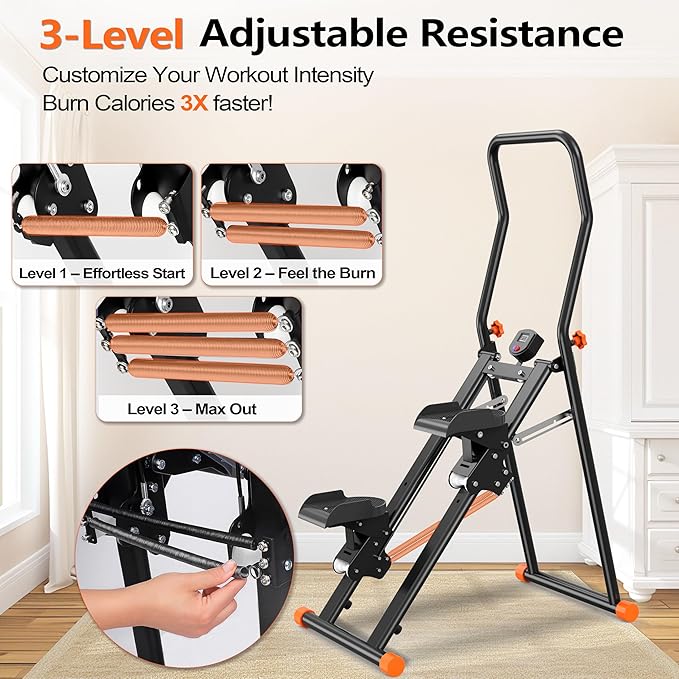 EPHESPORT 2.0 Stair Stepper for Home Gym, 3-Level Adjustable Resistance Vertical Climber Machine, Full-Body Cardio Workout Equipment with Adjustable Handlebar & Pedals, 90% Pre-Assembled Stair Climber