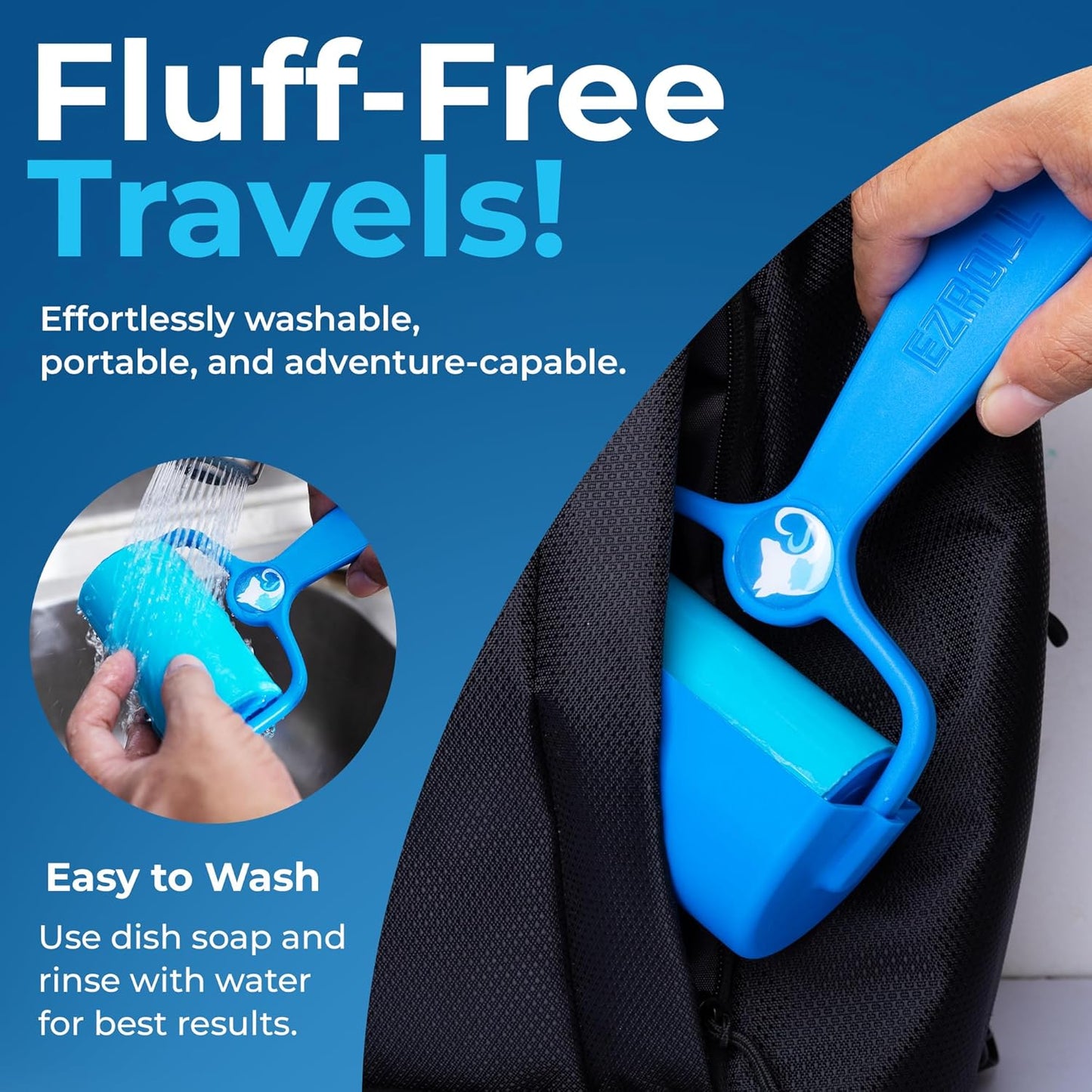 PetLovers EzRoll Reusable Lint Roller - Sticky for Life & Multi-Purpose Pet Hair, Dust, & Lint Remover for Clothing, Upholstery, & Cars - Sustainable, Washable & Efficient