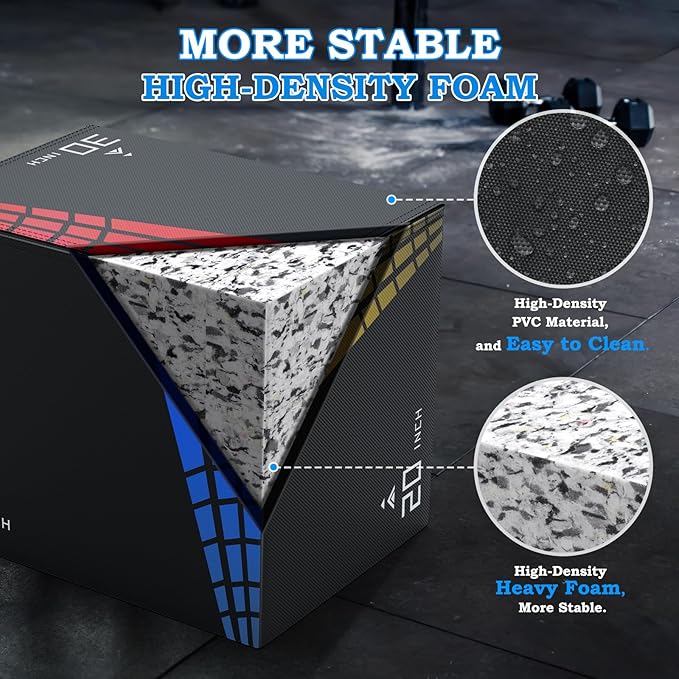 XDDIAS 3-in-1 Heavier Foam Plyometric Box Jumps for Home Gym,Firm Soft Foam Plyo Box,30βx24βx20β-24βx20βx16β-20"x16"x14" Plyometric Box,440lb Weight Capacity Jump Box Gym Fitness Workout Training