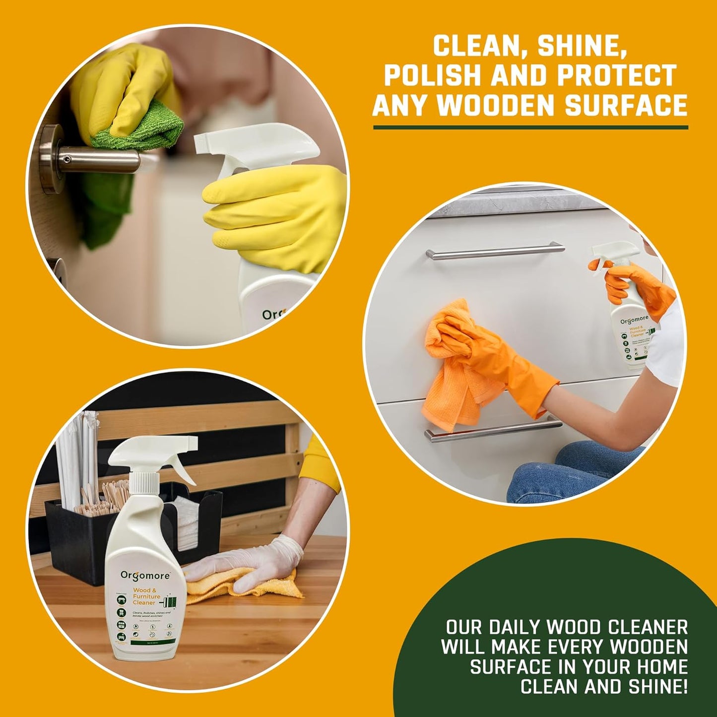 Plant-Based Daily Wood Cleaner (2-Pack-34 Fl oz) | 3-in-1 Cleans, Shines & Protects | Tall Oil + Coconut-Based Formula | No Wax Residue | Safe for Pets, Skin & Planet