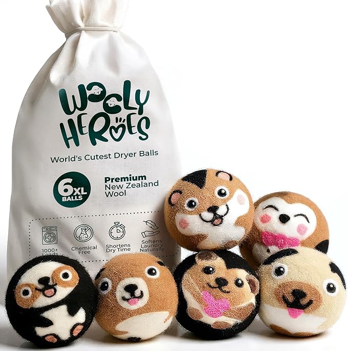 No More Dryer Sheets! Reusable Wool Dryer Balls XL 6-Pack - Reduces Static, Cuts Dry Time, & Softens Naturally