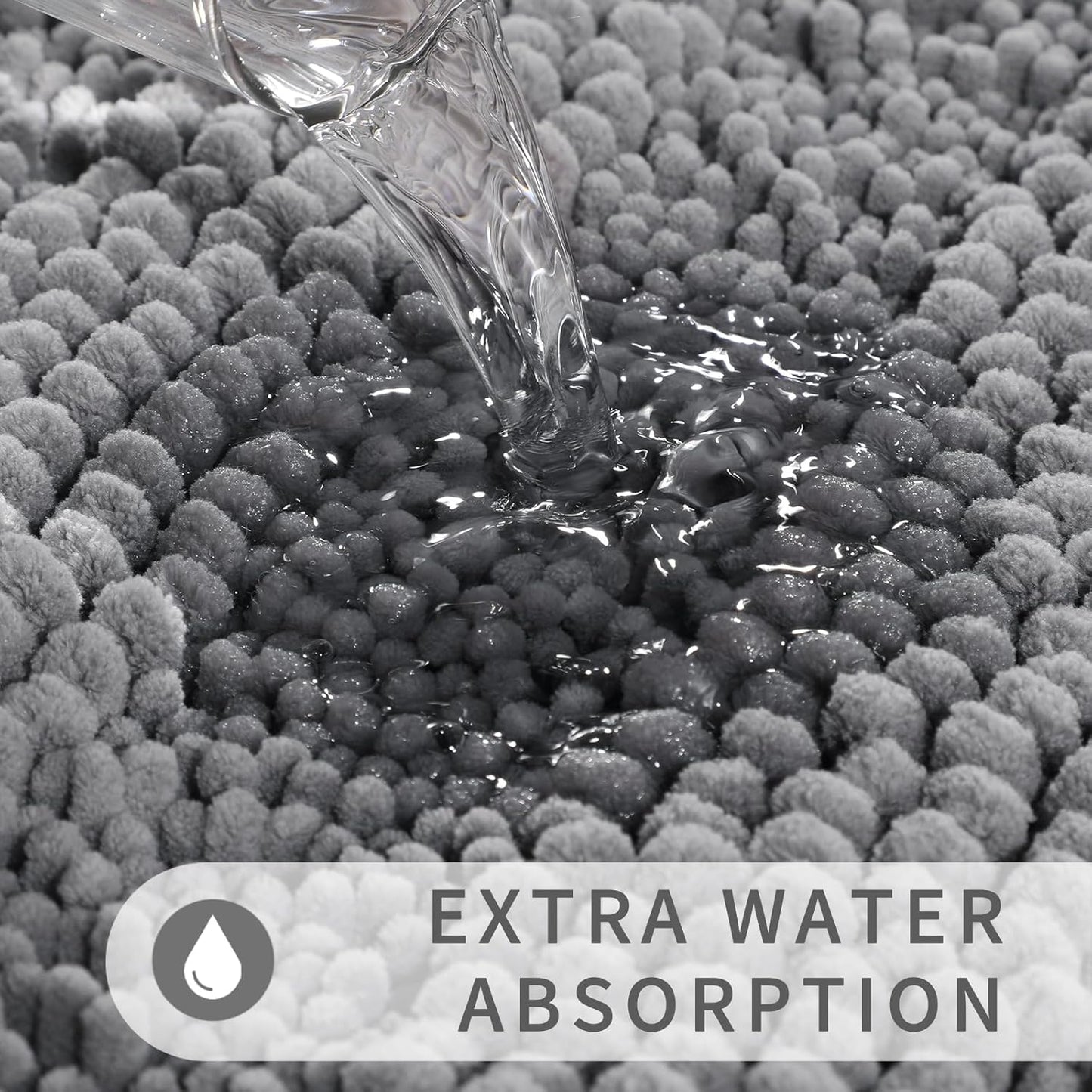 Yimobra Toilet Rugs U Shaped Washable 24 x 20, Non Slip and Super Absorbent Toilet Mat, Quick Dry, Ultra Luxury Microfiber Chenille Plush Fluffy Contour Bath Rugs for Toilet Base, Gray