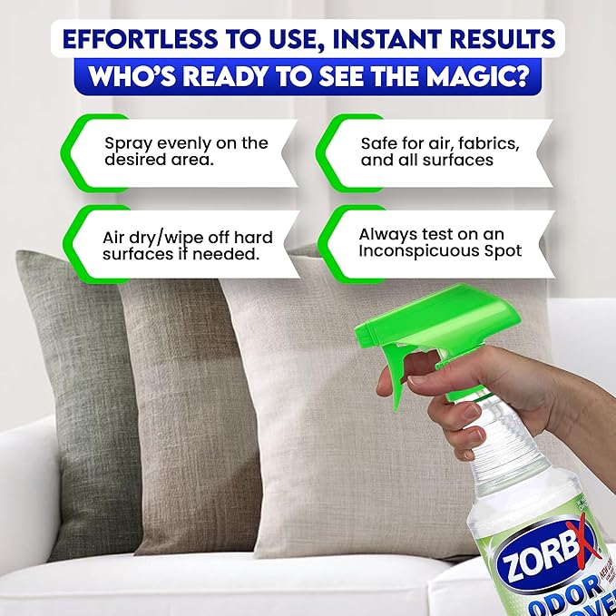 ZORBX Unscented Odor Eliminator for Strong Odor 16 oz - Pack of 2 - Used in Hospitals & Healthcare Facilities - Advanced Trusted Formula, Fast-Acting Odor Remover Spray for Dog, Cat, House & Carpet