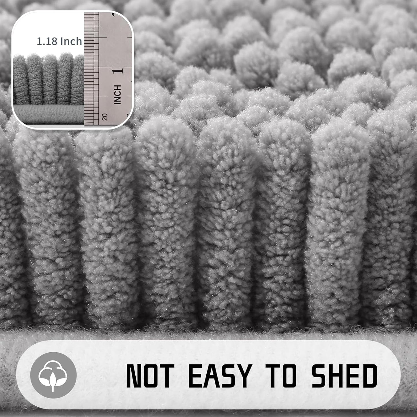 Yimobra Long Bathroom Rugs 44"x24", Extra Soft Non Slip Bath Mat for Tub, Super Absorbent Quick Dry Shaggy Rug Floor Carpet, Machine Washable,Gray