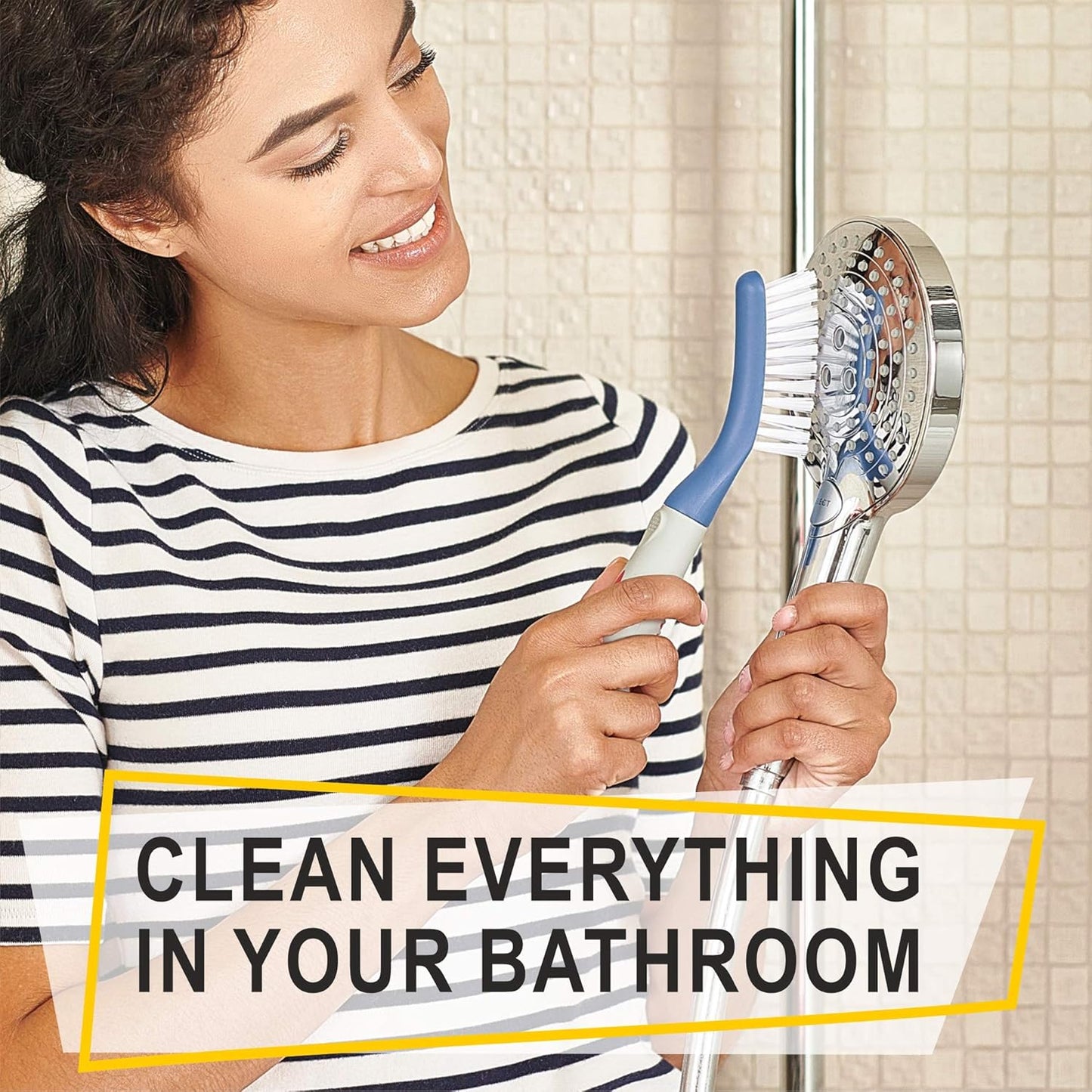 Scrub Brush Set of 3pcs - Cleaning Shower Scrubber with Ergonomic Handle and Durable Bristles - Grout Cleaner Brush - Scrub Brushes for Cleaning Bathroom/Shower/Tile/Kitchen/Floor/Bathtub/Carpet, Blue