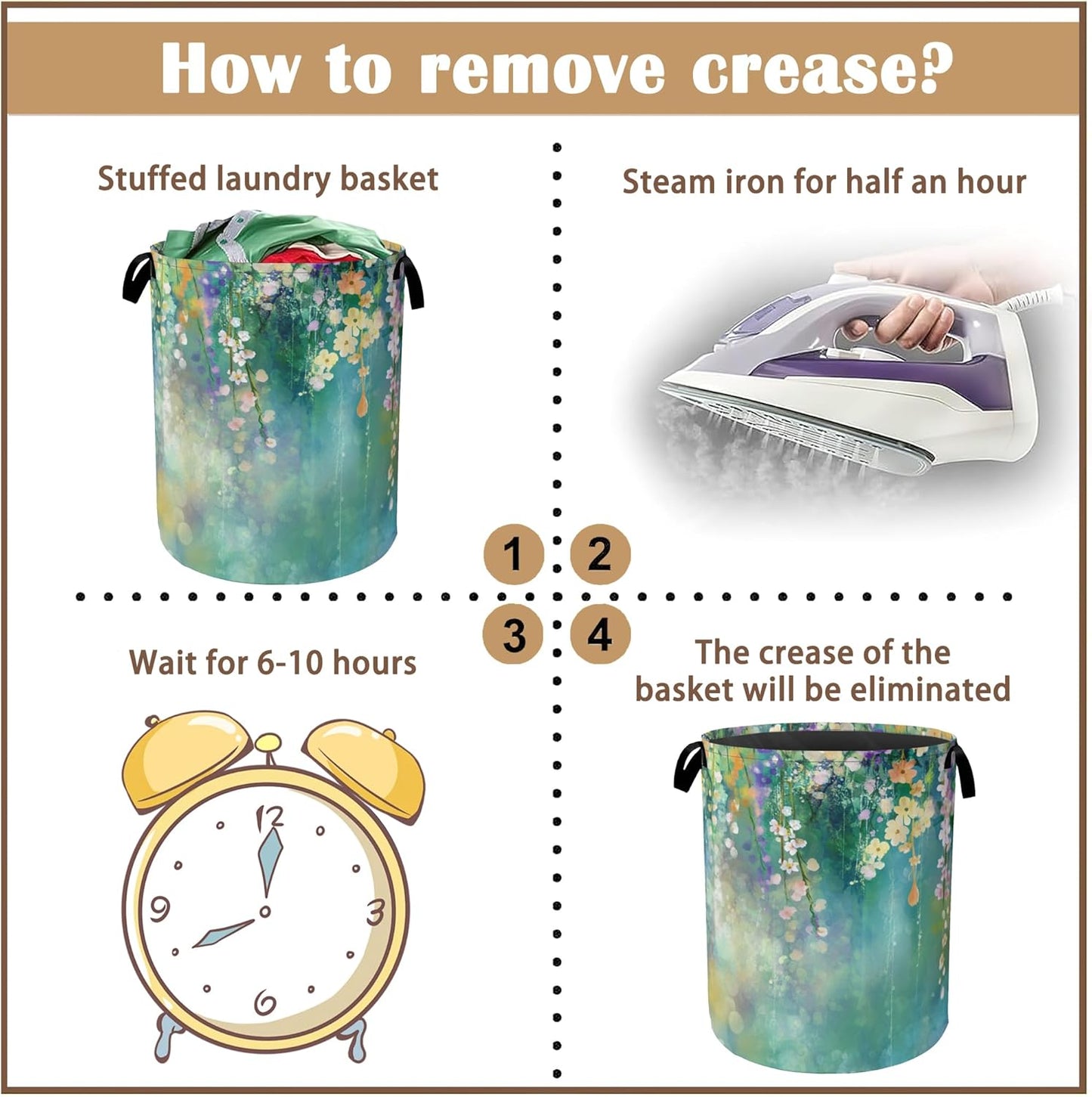 Abstract Flowers Laundry Basket,Spring Floral Collapsible Laundry Baskets with Handles,Waterproof Oxford Cloth Storage Basket 16"x20" for Bathroom/Bedroom/Dormitories