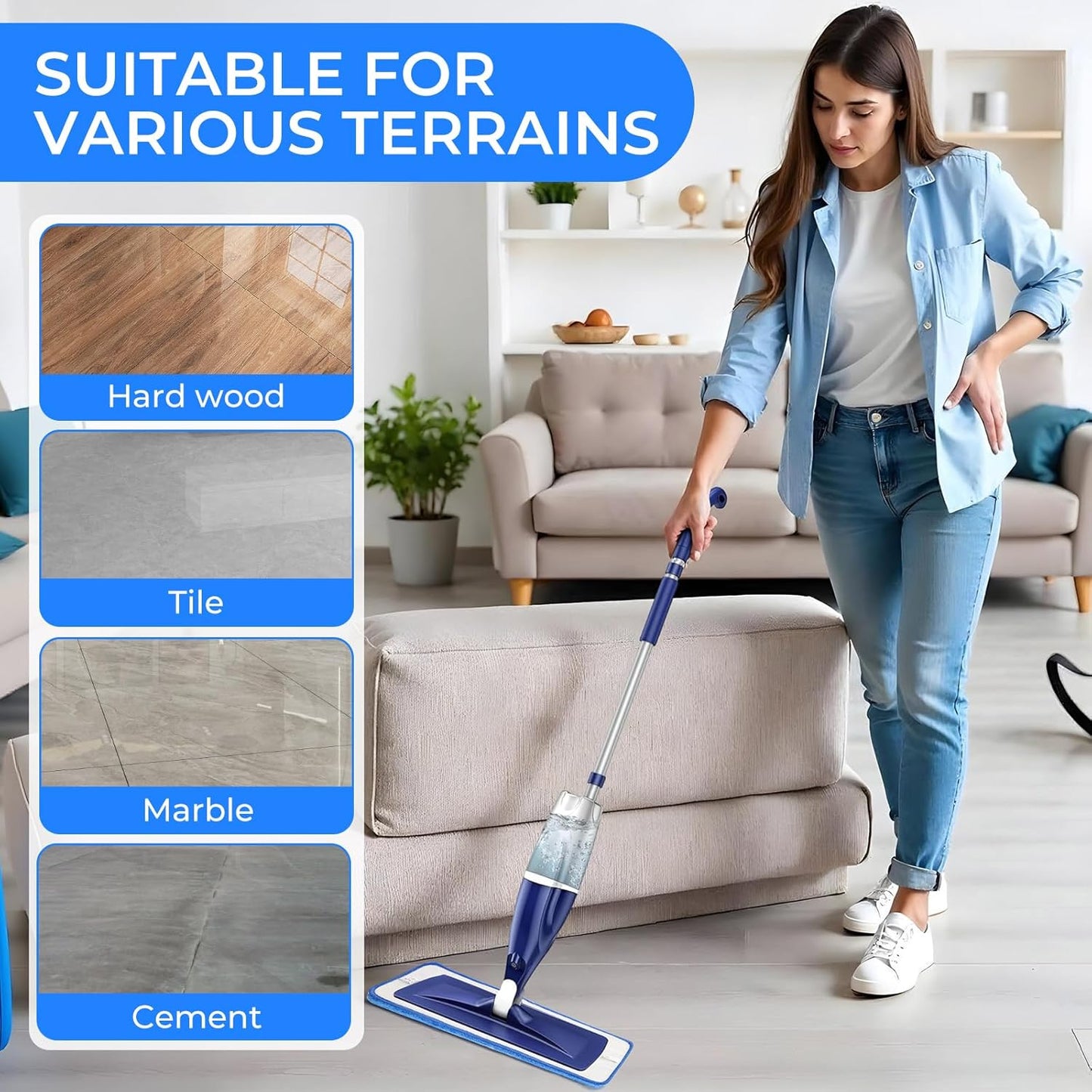 3 Pack Microfiber Cleaning Pads are Compatible with Bona Mop,18 Inch Replaceable Mop Pad Refill,Washable & Reusable Blue Microfiber Mop Pads for Hardwood and Hard-Surface Floors