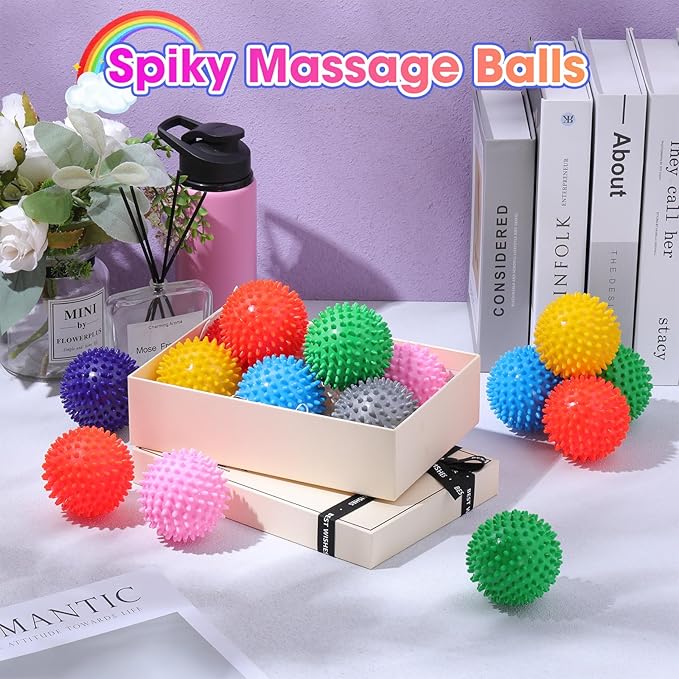 Liliful 100 Pcs Spiky Massage Balls for Feet, Back, Hand Massage Roller Squeeze Balls Plantar Fasciitis Ball Bulk for Foot Hand Trainer Therapy, 10 Colors 3 Inch Multipack