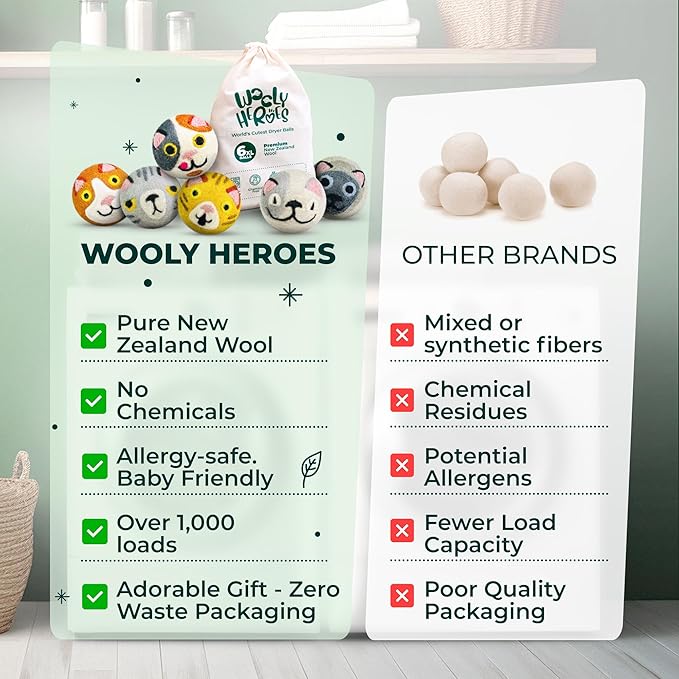 No More Dryer Sheets! Reusable Wool Dryer Balls XL 6-Pack - Reduces Static, Cuts Dry Time, & Softens Naturally