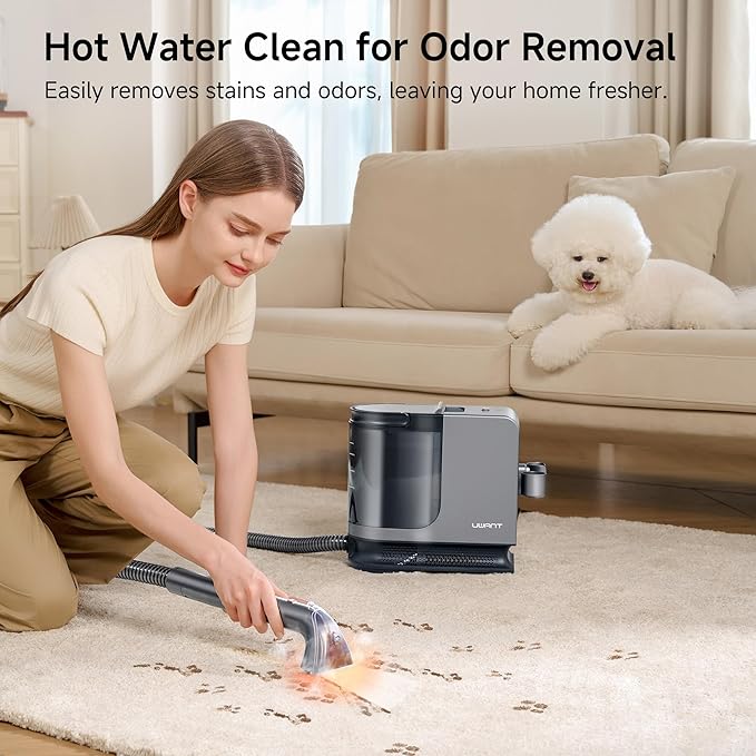 uwant Portable Carpet Cleaner with Steam& Heating System 18Kpa Powerful Suction Carpet Cleaner with 4 Cleaning Tools& Solution 2 in 1 Upholstery Cleaner Steam Cleaner for Pets, Car