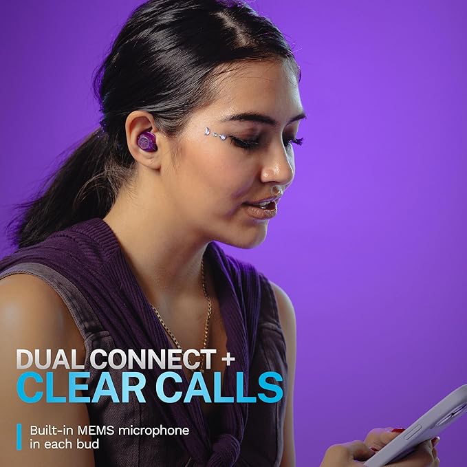 JLab Go Pop ANC True Wireless Earbuds & Charging Case, Transparent Purple, Active Noise Cancelling, 10mm Drivers, Dual Connect, Customize Your Sound with App, Be Aware Mode, MEMS Microphone