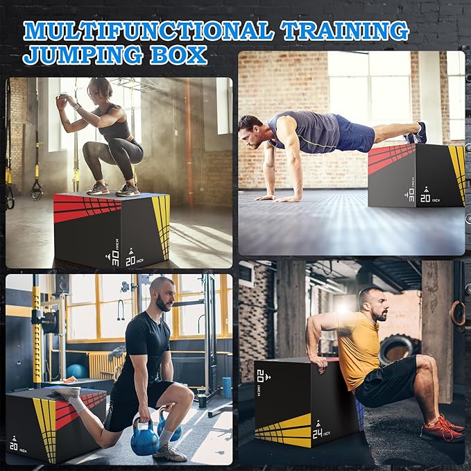XDDIAS 3-in-1 Heavier Foam Plyometric Box Jumps for Home Gym,Firm Soft Foam Plyo Box,30βx24βx20β-24βx20βx16β-20"x16"x14" Plyometric Box,440lb Weight Capacity Jump Box Gym Fitness Workout Training