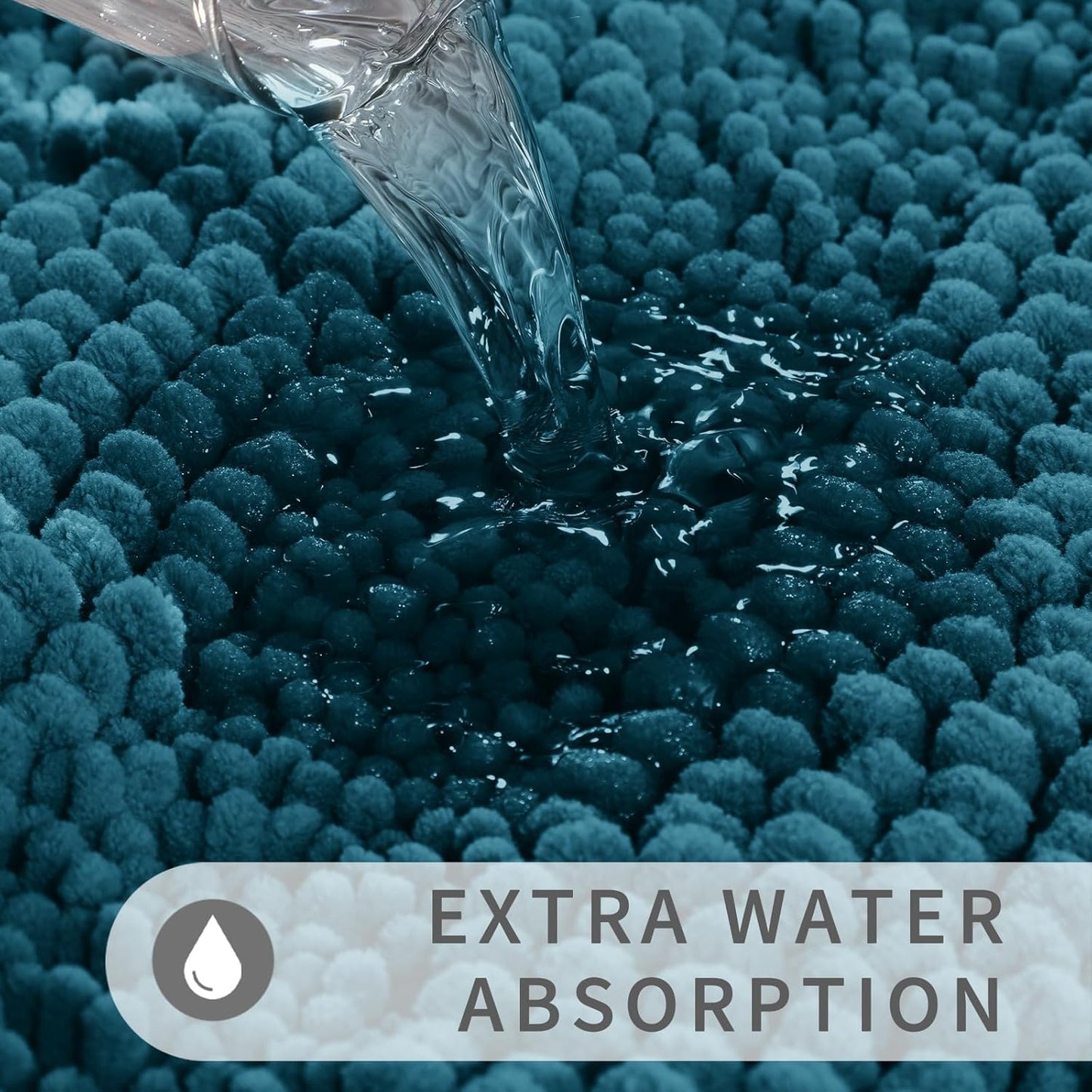 Yimobra Toilet Rugs U Shaped Washable 24 x 20, Non Slip and Super Absorbent Toilet Mat, Quick Dry, Ultra Luxury Microfiber Chenille Plush Fluffy Contour Bath Rugs for Toilet Base, Peacock Blue