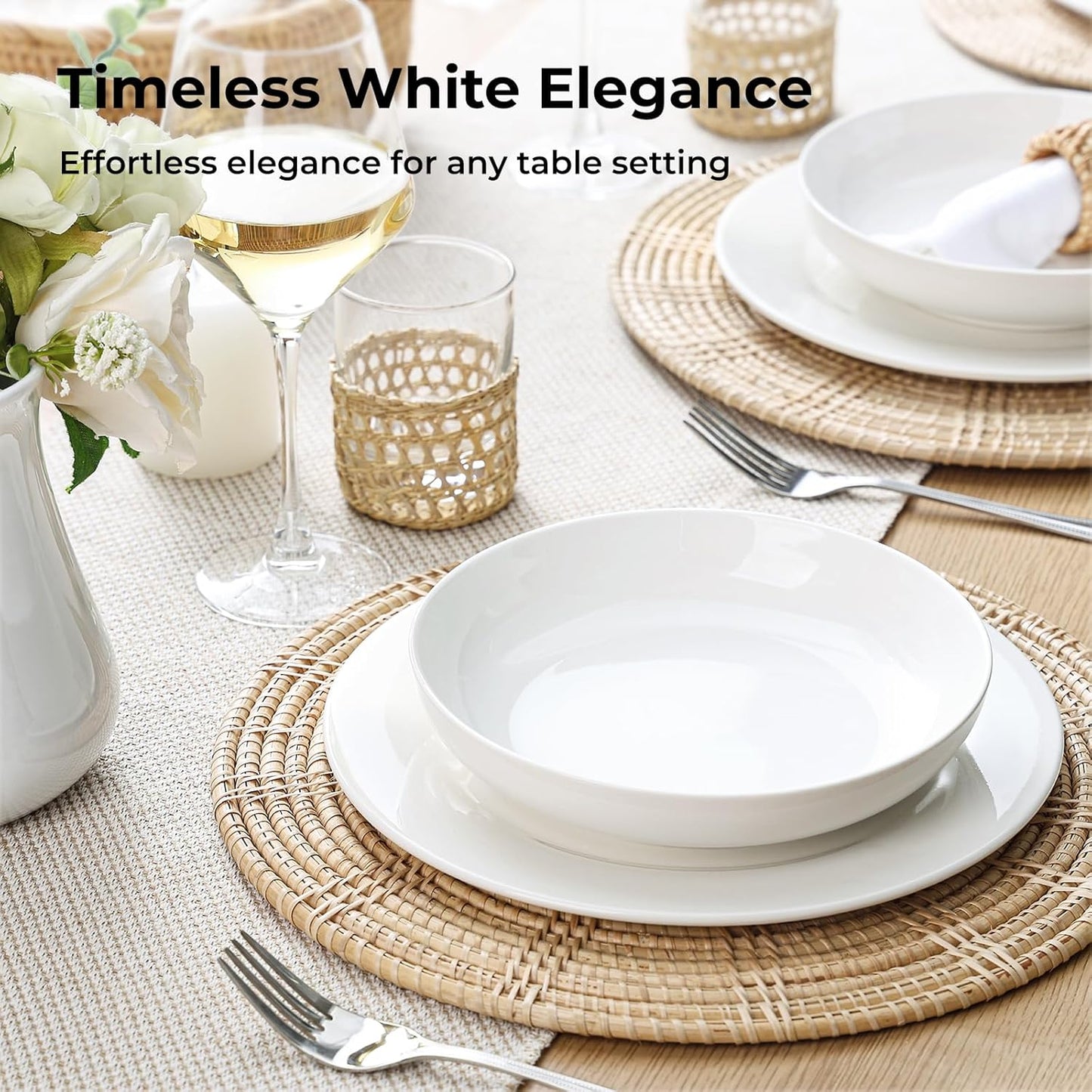 Y YHY Pasta Bowls for Small Portions, 22 Ounce Salad White Bowl Plates Set of 6, Porcelain Dishes for Serving Dinner - Dinnerware Sets Microwave Dishwasher Safe Thanksgiving Day Gift