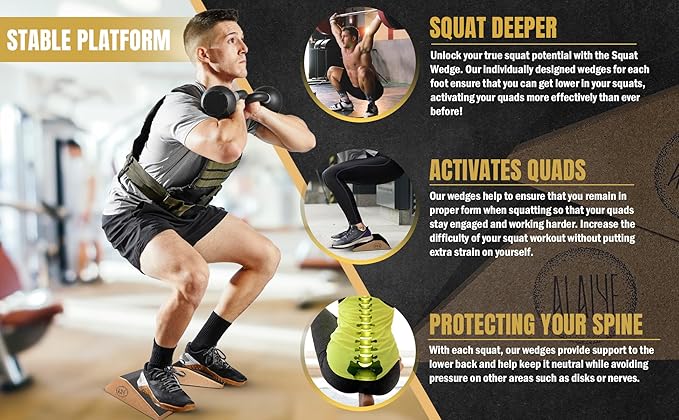 Squat Wedge Blocks (Set of 2) β Non-Slip Slant Boards for Lower Body Workouts, Ankle and Calf Stretching - Yoga Blocks, Designed to Elevate Heels and Squat Support - Includes Carry Bag