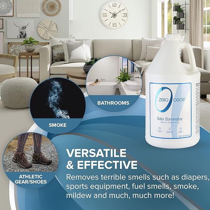 Zero Odor - Multi-Purpose Strong Odor Eliminator for Home, Office, Car, Bathroom, Hotel, Room Deodorizer, and Odor Neutralizer, 128oz Refill