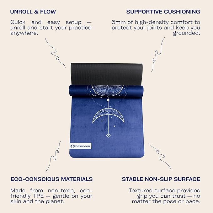 Yoga Mat 5mm Non Slip Suede & TPE - Eco-Friendly Fitness & Exercise Mat for Home Gym, Pilates, Gaiam, Hot Yoga, and Meditation - Lightweight Durable 72 x 24 inch Workout Mat for Women & Men