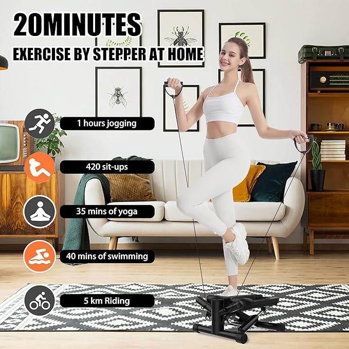Twist Steppers for Exercise - Mini Stair Stepper Machine with Resistance Bands 330lbs Twist Stepper Portable Exercise Equipment for Full Body Workout