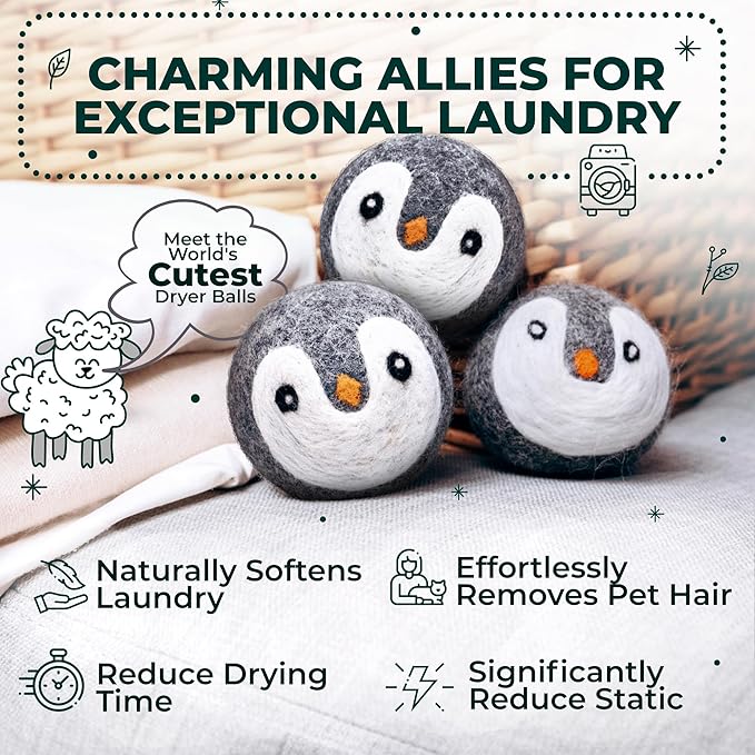 No More Dryer Sheets! Reusable Wool Dryer Balls XL 6-Pack - Reduces Static, Cuts Dry Time, & Softens Naturally