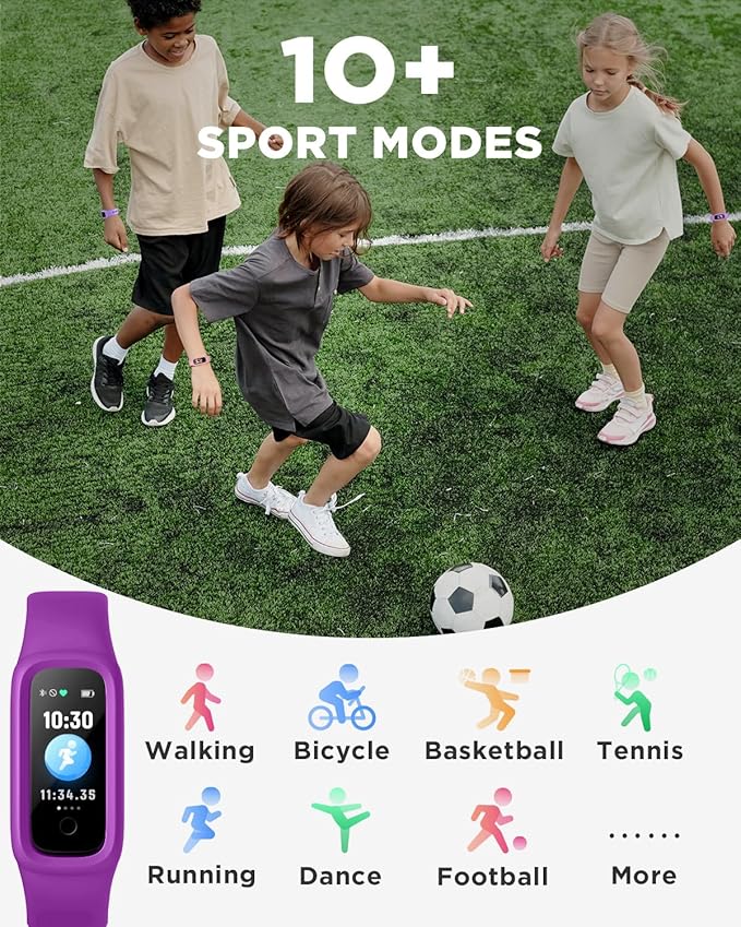 BIGGERFIVE Vigor 2 L Kids Fitness Tracker Watch for Boys Girls Ages 5-15, Activity Tracker, Heart Rate Sleep Monitor, IP68 Waterproof, Pedometer, Calorie Step Counter Watch, Purple