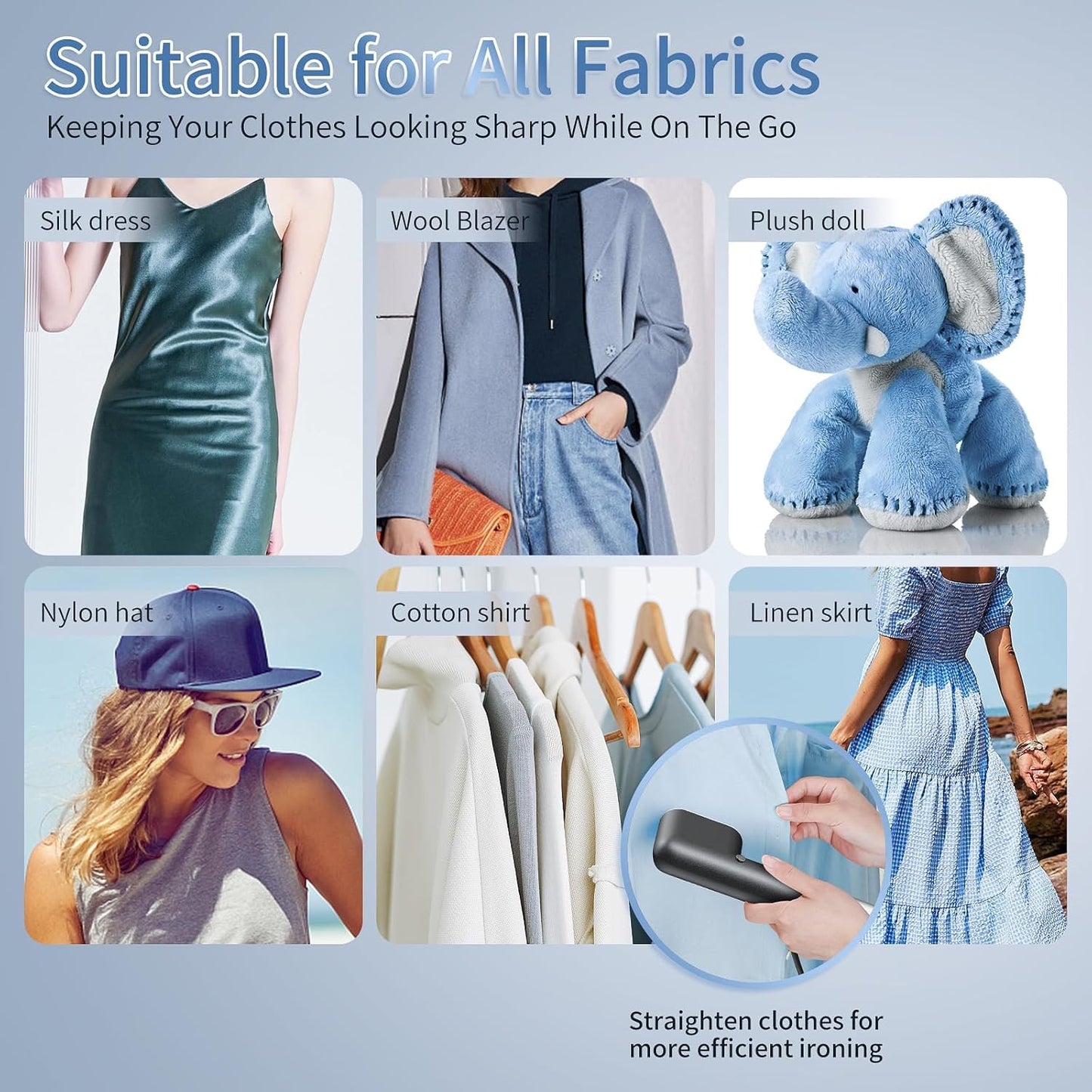 Travel Steamer for Clothes Portable Mini, 15s Fast Heat-up HandHeld Steamer, 2 in 1 Mini Garment Steamer for Clothes, Handheld Clothing Steam 800W for Garments, Fabric Wrinkle Remover for Travel, 120V