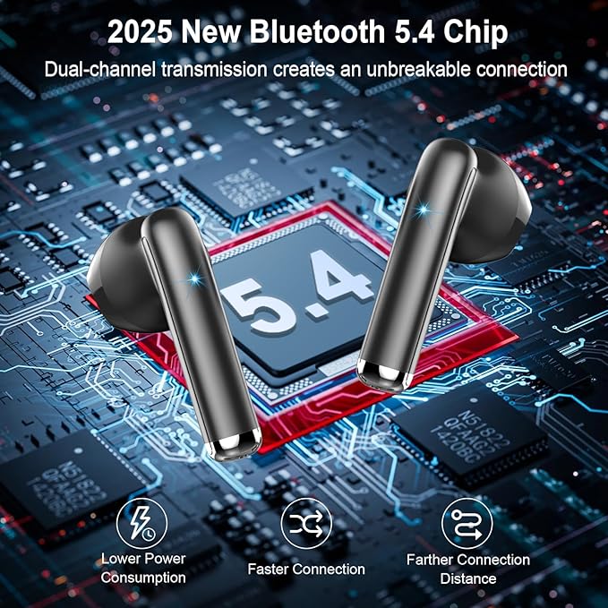 Wireless Earbuds, in Ear Headphones with 4 ENC Mics, Bluetooth 5.4 Ear Buds Hi-Fi Stereo, 36H Playtime Earphones with USB-C Charging Case, 3g Lightweight, IP7 Waterproof Headset for Running/Work