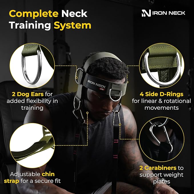 Iron Neck , Versatile Neck Exerciser, Strengthener and Trainer with Adjustable Head and Chin Strap, Portable Head Harness for Weight Lifting, Home and Gym Use