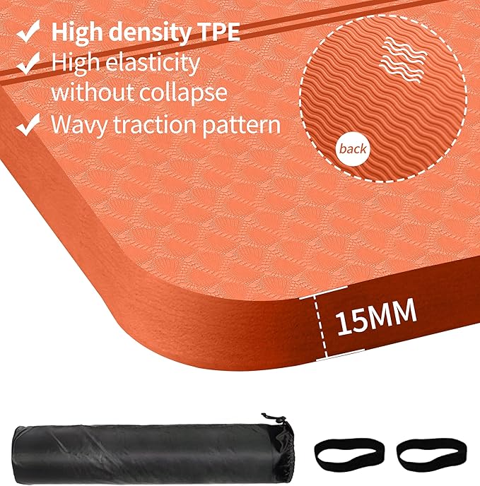 nuveti Large Exercise Mat - 15mm/20mm/30mm Thick Yoga Mat | Workout Mat for Fitness, Yoga, Pilates, Stretching & Floor Exercises for Women & Men with Free Carrying Bag