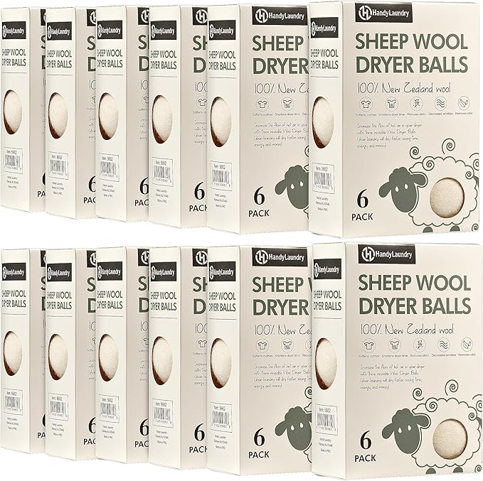Handy Laundry Wool Dryer Balls - Reusable Natural Softener, Reduces Clothing Wrinkles and Saves Drying Time, Better Alternative to Plastic Balls and Liquid Softener (Pack of 72)