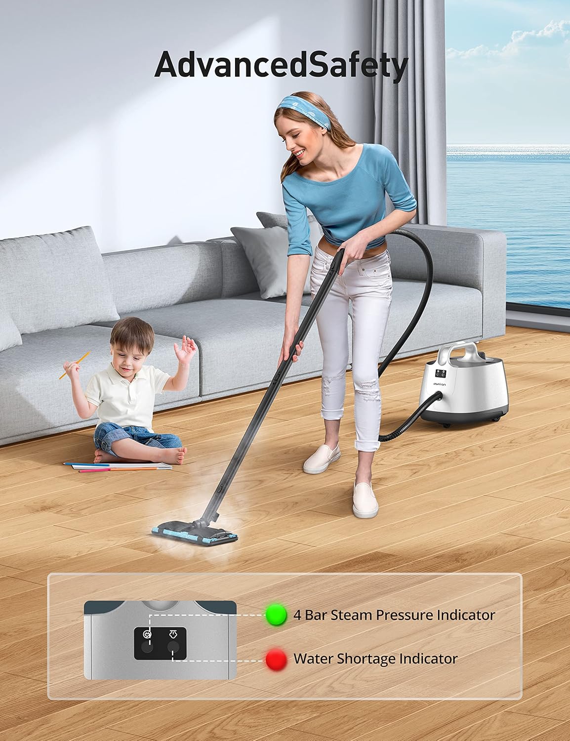 Steam Cleaner, 293°F 58 PSI Powerful Multipurpose Handheld Steam Mop for Home Use, 21 Attachments, 50Oz Capacity, Heavy Duty Steamer for Carpets, Floors, Cars, Tiles, Crack Cleaning, Brass