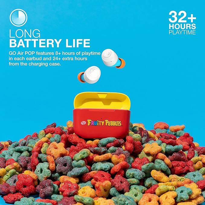 JLab Go Air Pop+ True Wireless Earbuds, in Ear Headphones, Bluetooth Earphones, 35H Playtime Ear Buds, Bluetooth Earbuds with Microphone, USB-C Charging Case, Dual Connect, EQ3 Sound, Fruity Pebbles