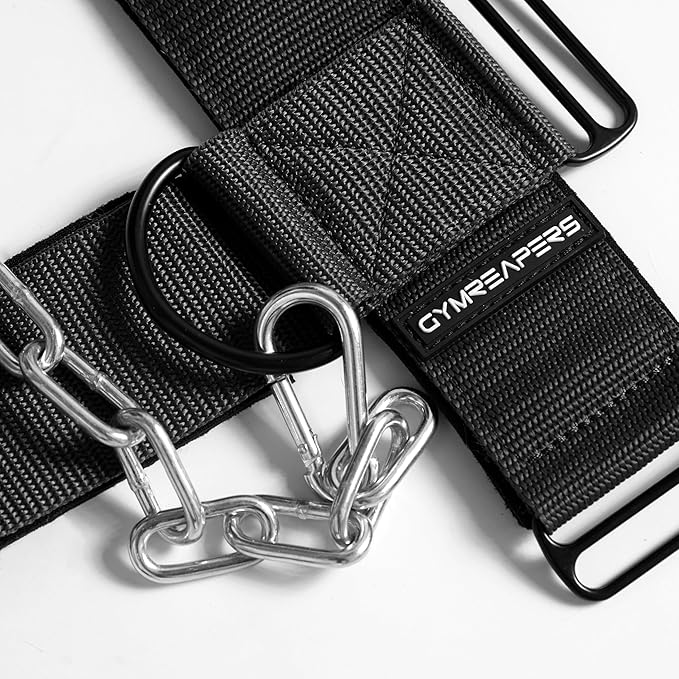 Gymreapers Neck Harness Weight Lifting - Neck Trainer Workout Equipment - Heavy Duty Stainless Steel Chain, Adjustable Neoprene Head Strap, Exercise Equipment for Strength & Pain Relief