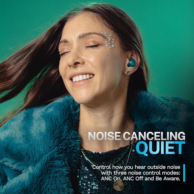 JLab Go Pop ANC True Wireless Earbuds & Charging Case, Transparent Teal, Active Noise Cancelling, 10mm Drivers, Dual Connect, Customize Your Sound with App, Be Aware Mode, MEMS Microphone